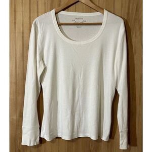 Sonoma Women's Large White Scoop Neck Pullover Tee Cotton Long Sleeve Top